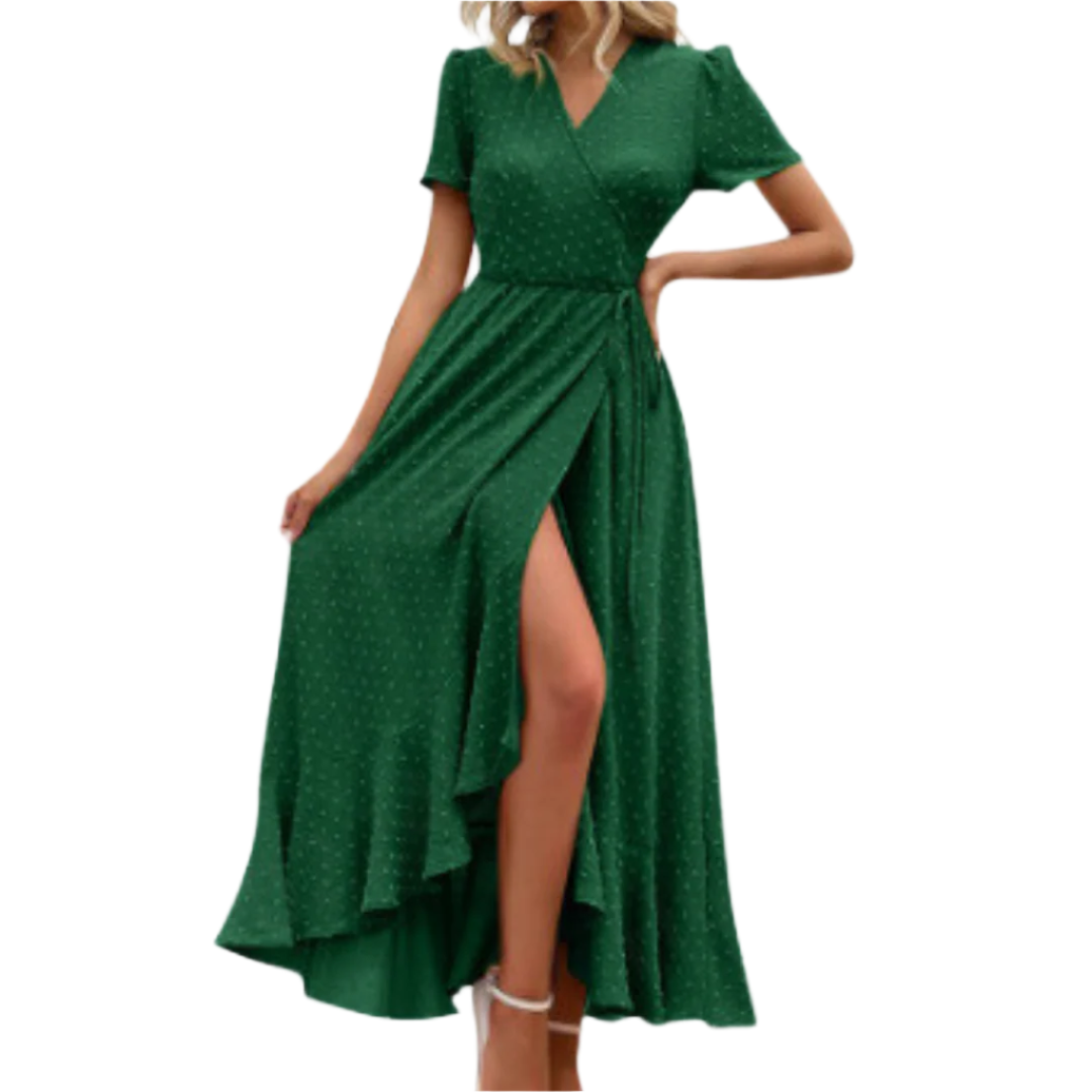 Pilar™ | Classy Flowy Wrap V-Neck Short Sleeve Maxi Dress